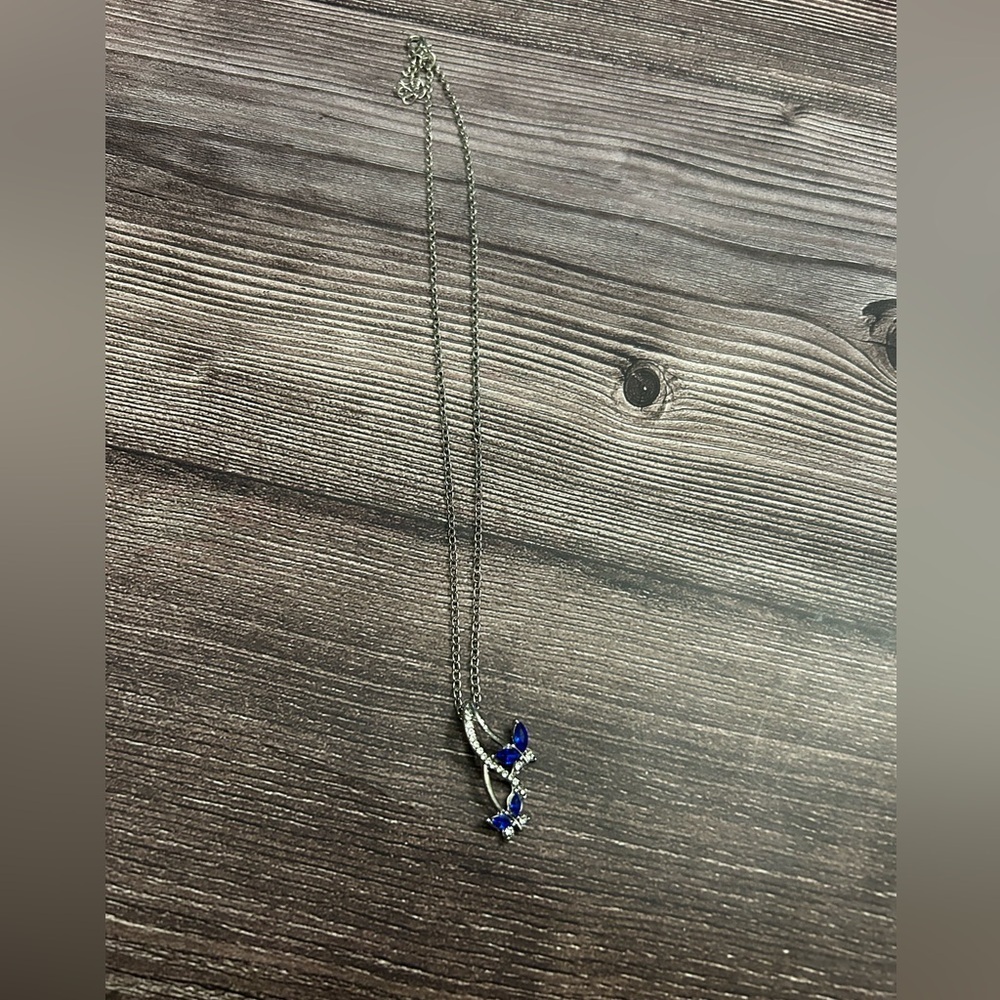 Elegant Silver and Blue Butterfly Necklace - Picture 2 of 3